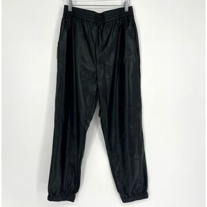Johnny Was Jogger Pants Womens L Black Faux Leather Silk Lined Pants Boho